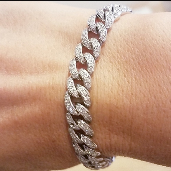 New CUBAN 925 Sterling silver CZ 7" 8"  Bracelet - Picture 1 of 9